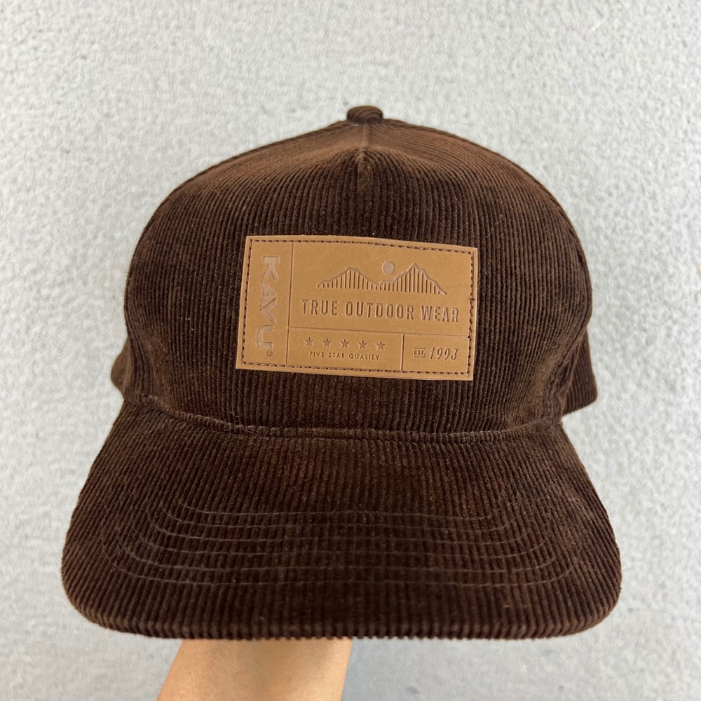 KAVU Mens Brown Corduroy Snapback Hat True Outdoor Wear Mountain Patch Cap